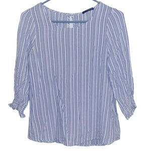 WEST KEI BLUE WHITE STRIPED SMOCK SLEEVES BLOUSE
